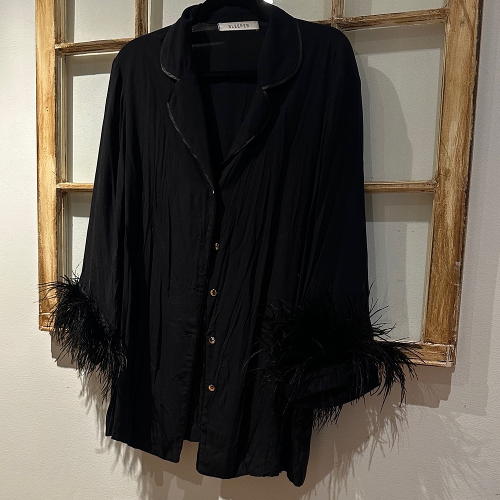 Sleeper Black Feather Cuff Shirt